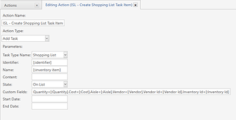 Action - ISL - Create Shopping List Task Item