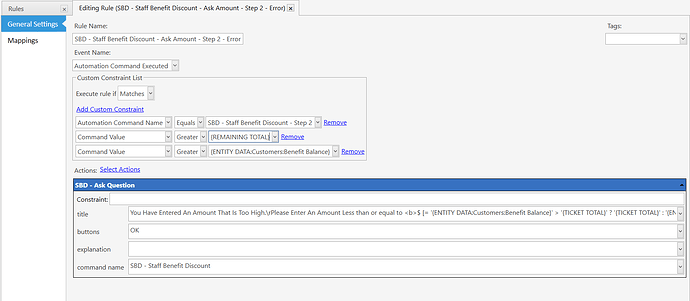 Rule SBD - Staff Benefit Discount - Ask Amount - Step 2 - Error