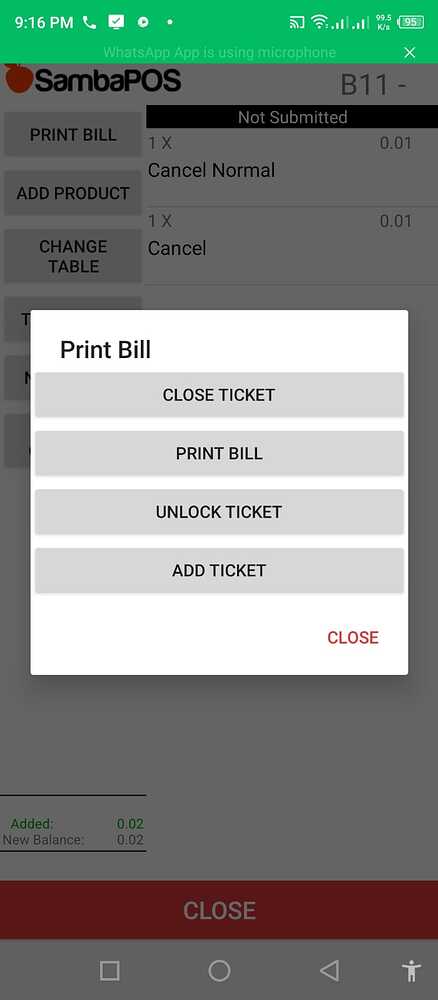Print Bill Options