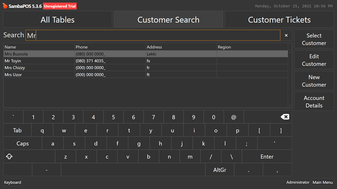 Customer Accout Search