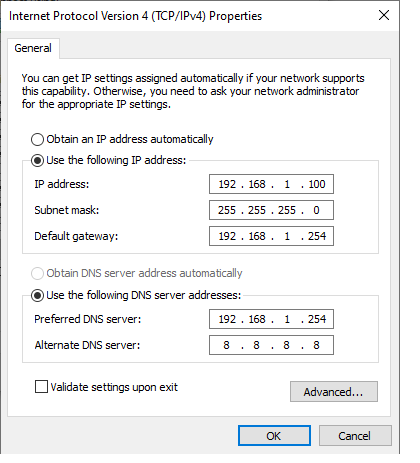 Network Settings 2 - Static