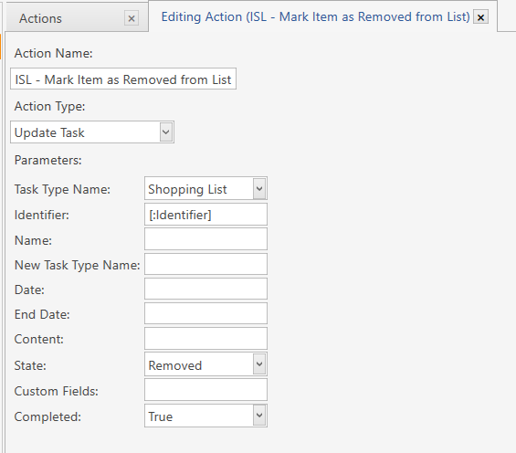 Action - ISL - Mark Item as Removed from List