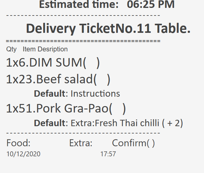 Gloria food online order instructions note for kitchen template V5