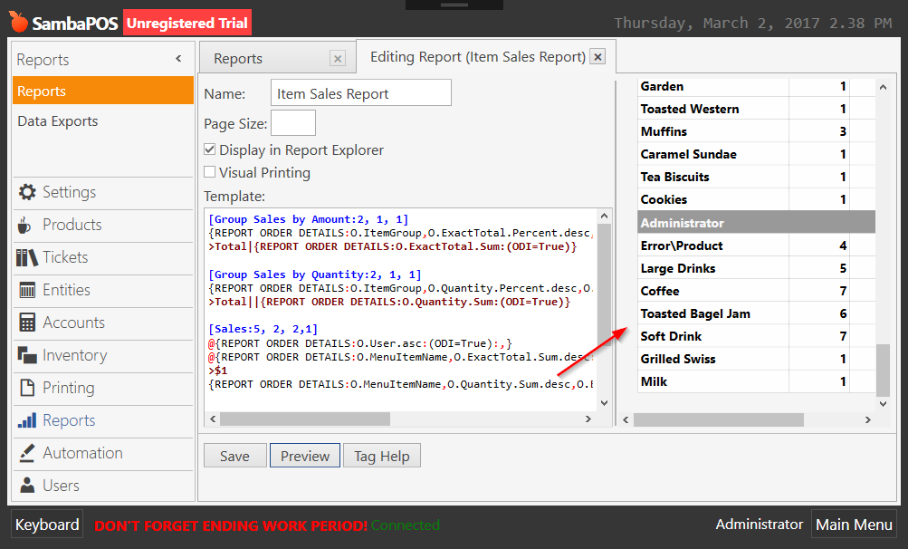 sales questions report Forum Question   report V5  by Item SambaClub  sales user