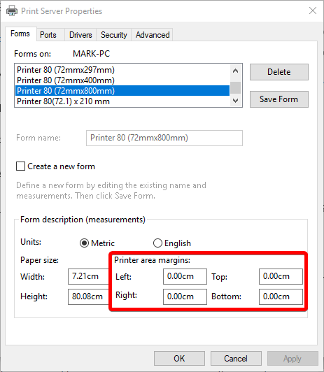 Receipt printer margins problem with Document Printer - V5