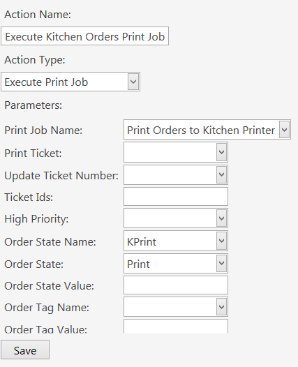 Execute Kitchen Order Print Action