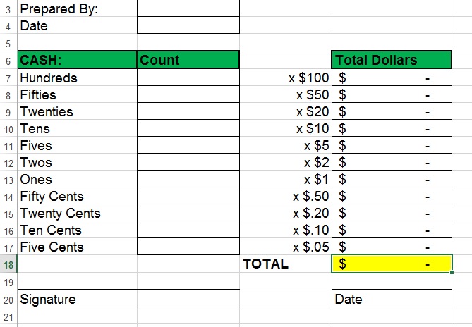 Enter Begin Cash And Reconcile Cash Drawer V4 Request Sambaclub - every morning and the end of day i have to count money using excel sheet that i made it look like this