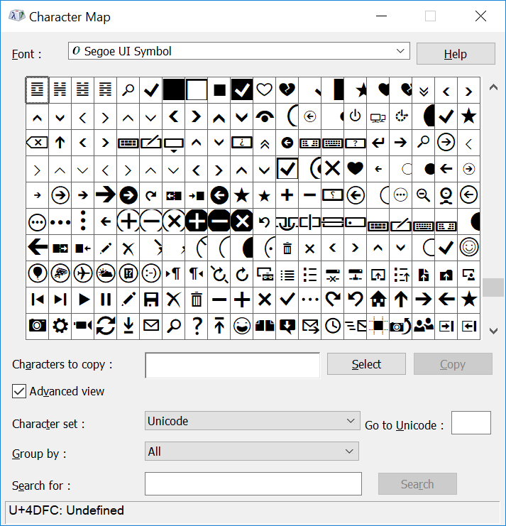 segoe ui font symbols