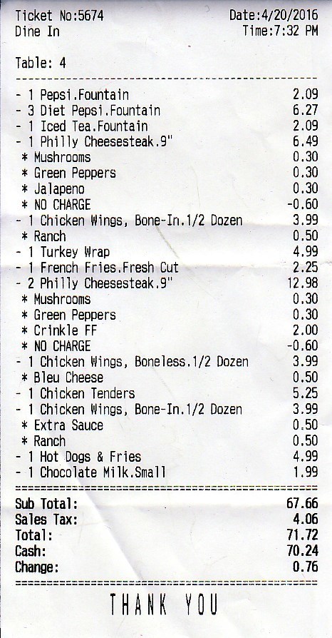 The prices on this receipt in a Chinese restaurant are covered by