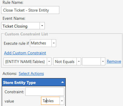 close ticket - store entity type